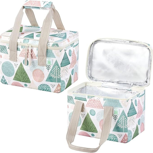 VENO 2 Pack Cooler Bag, Insulated Grocery Bags, Collapsible Cooler, Reusable Shopping Bags for Groceries, Water Resistant, Zippered, 2.5 Gallon (Pastel Forest)
