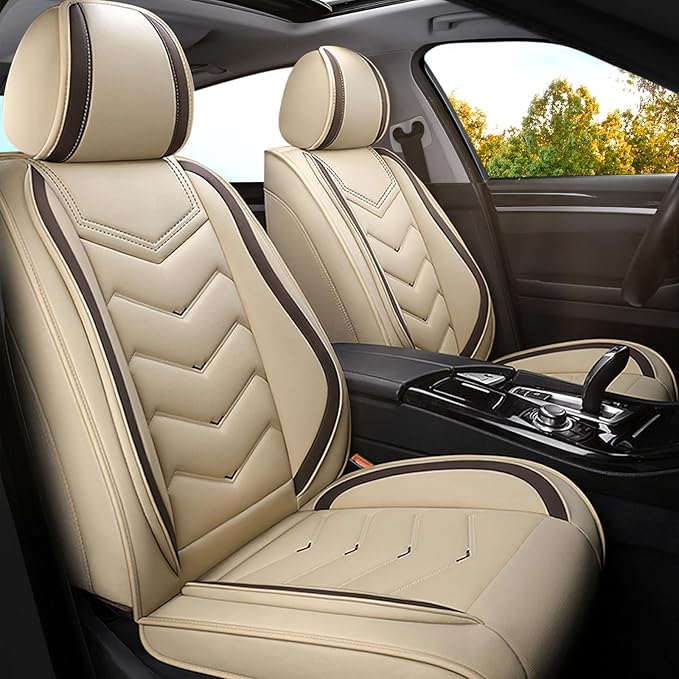 Car Seat Covers for Ford Expedition 2000-2026, Premium Nappa Leather Car Seat Cover, Stylish Sport Seat Covers， Automobile Seat Cover Sets.(Standard 2 Seats/Beige)
