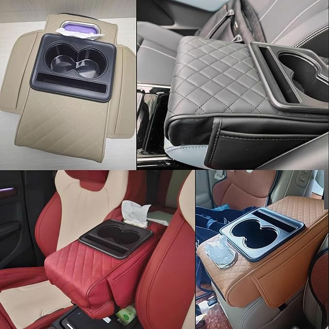 Car Armrest Cushion for Toyota Corolla X E140, E150 2006 2007 2008 2009 2010 2011 2012, Car Center Console Cover Armrest Pad with Cup Holder and Tissue Box, Car Accessories,Black