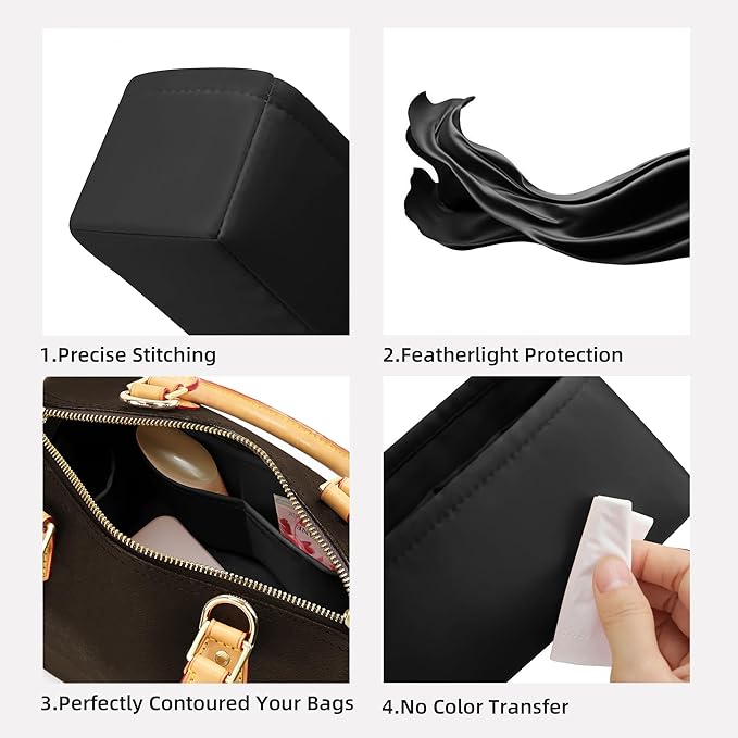 DGAZ Silk Purse Organizer Insert Fits LV Speedy 16/20/25/30/35/45 bags，Silky Smooth Bag Organizer，Luxury Handbag & Tote Shaper（Black，SP30）