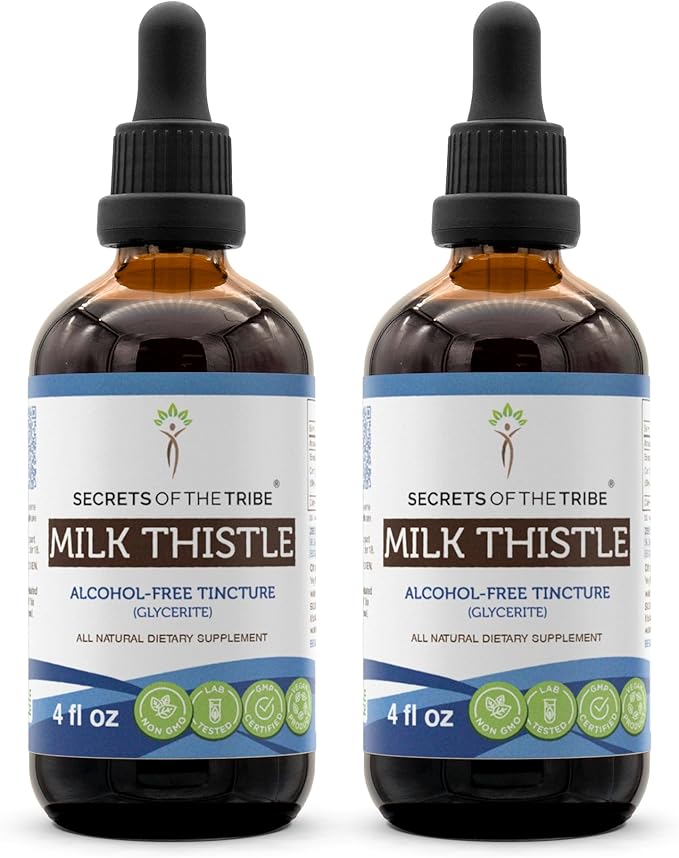 Secrets of the Tribe Milk Thistle Tincture Alcohol-Free Extract, High-Potency Herbal Drops, Tincture Made from Milk Thistle Silybum marianum Liver Health 2x4 oz