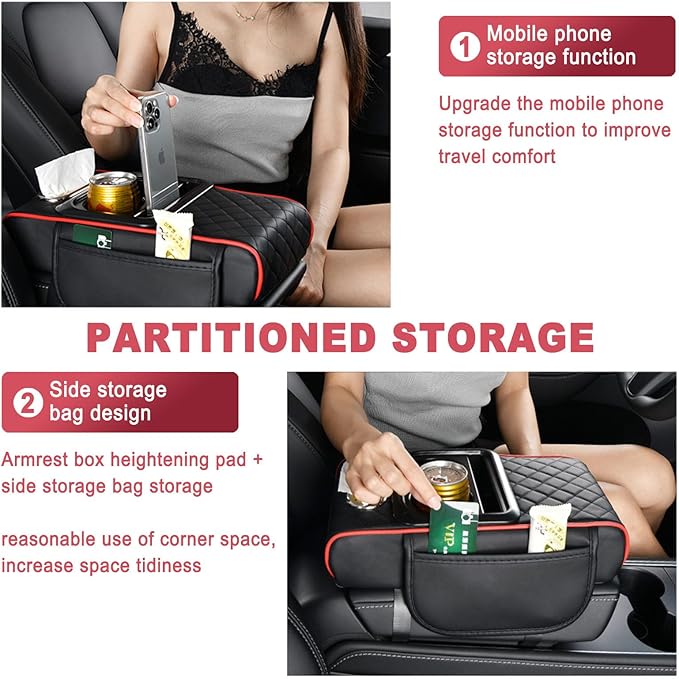 Car Armrest Storage Box for Nissan Hardbody (D21) 1986–1997, Center Console Organizer with Side Pocket, Ergonomic Memory Foam Armrest Cushion, Car Elbow Support Pad,C Brown