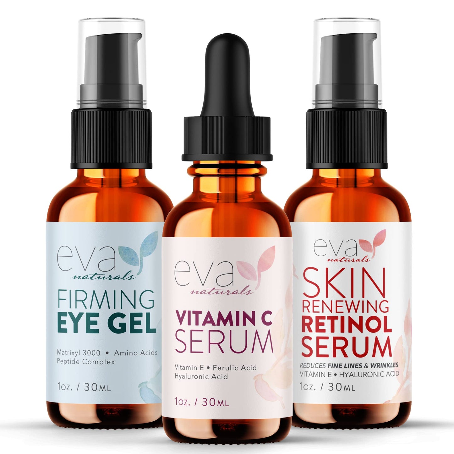 Eva Naturals Facelift In A Bottle - 3-In-1 Anti-Aging Set With Retinol Serum, Vitamin C Serum And Eye Gel - Formulated To Reduce