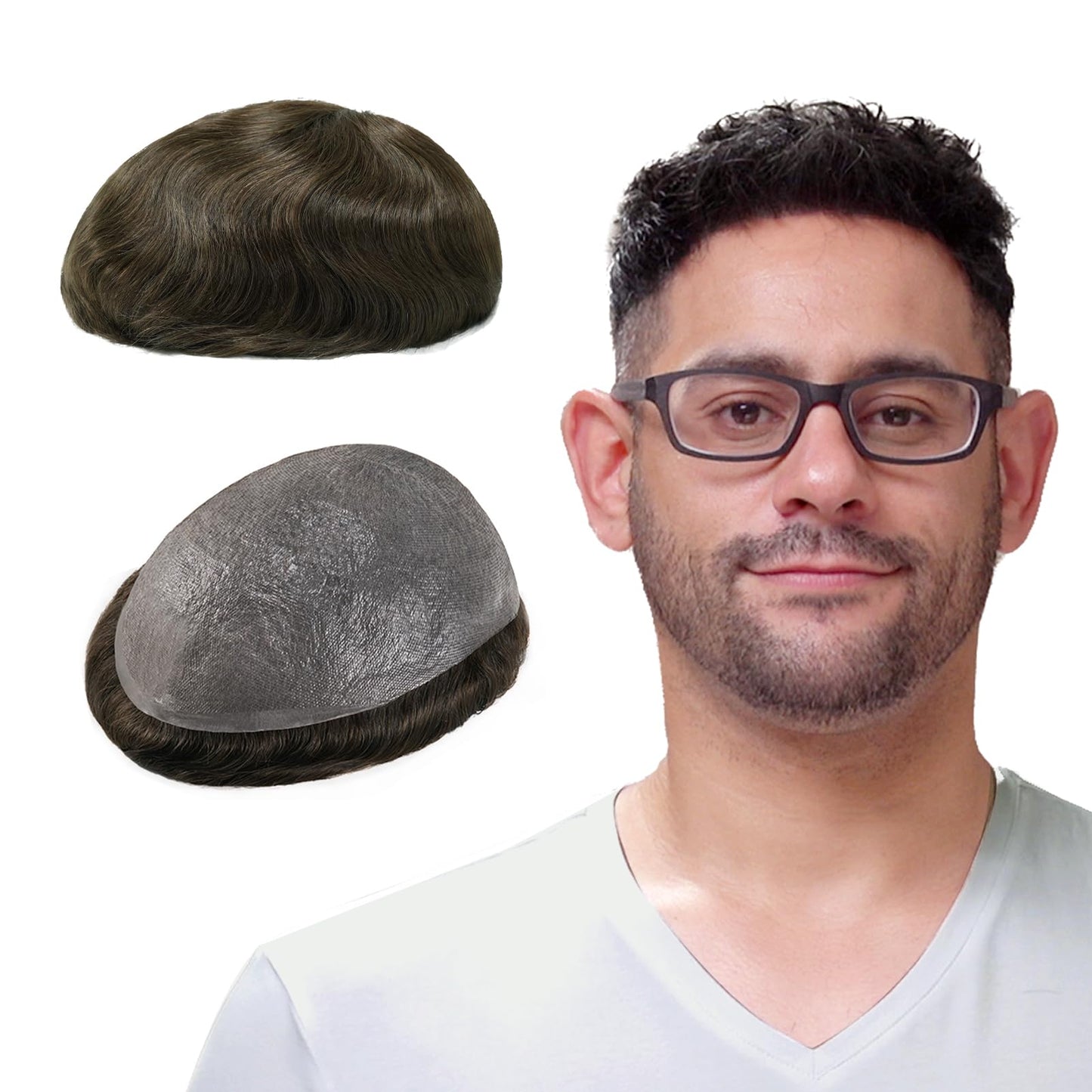 Lordhair Toupee For Men With 100% European Human Hair 8X10 Inch Hairpiece For Men 0.03Mm Ultra Thin Skin Hairsystem All V-Looped