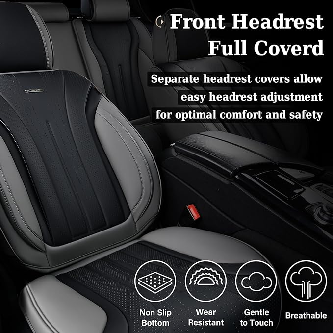 Coverado Front and Rear Seat Covers, Automotive Seat Cover Full Set, Waterproof Leather Seat Cover, Luxury Seat Cover for Cars, Universal Seat Cushion Car Seat Protector Fit for Most Cars(Gray&Black)