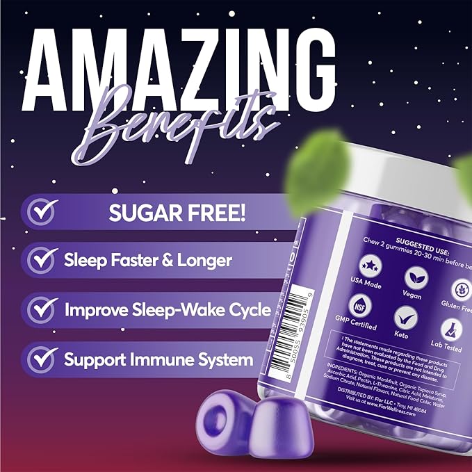 FIOR Sugar Free 120-Count Sleep Aid & Calm Gummies, Melatonin Gummies Sleep Aids for Adults & Kids. Gummy Vitamins for Sleep. Adults & Kids Melatonin & L-Theanine Gummies Natural Herbal Sleep Aid.