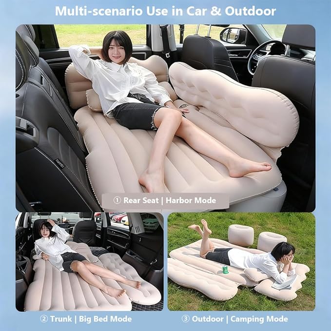 Car Inflatable Air Mattress for Nissan Armada (new Generation) 2025 Inflatable Back Seat Car Bed Double-Sided Portable Camping Travel Sleeping Bed,Grey-Mountain Design