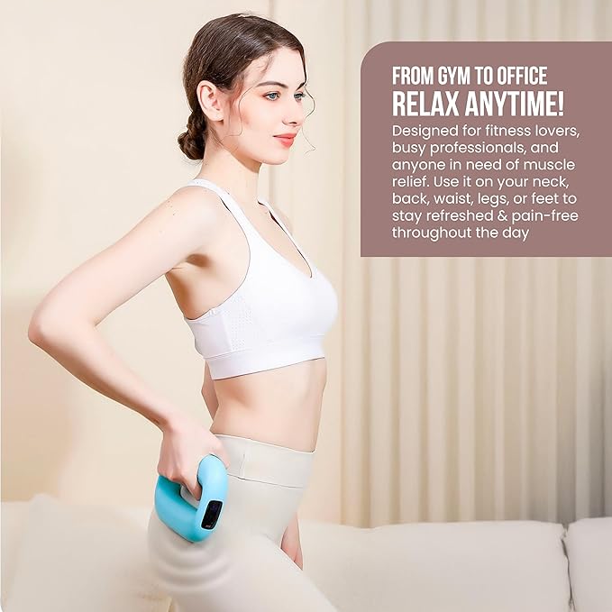 Deep Tissue Massage Gun Portable – Mini Massage Gun with Hands-Free Strap – Handheld Massager for Athletes, Travel, Full-Body Pain Relief – 5 Speed Levels and Quiet Percussion