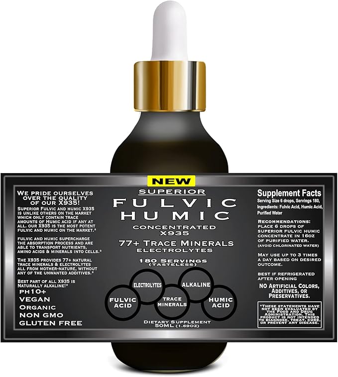 Fulvic Humic Acid Ionic Trace Minerals with Electrolytes Liquid Supplement Plus Oregano Oil Drops Super Strength More Versatile Then Oil of Oregano Softgels and Capsules