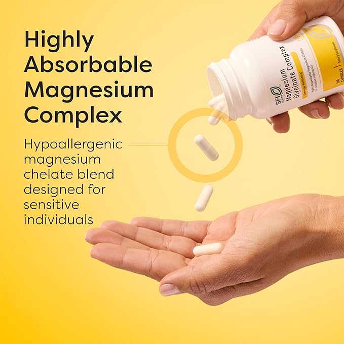 Klaire Labs Magnesium Glycinate Complex - Chelated Magnesium Blend for Optimal Absorption - Supports Healthy Bones, Muscles & Energy Levels - Gentle on Digestion (100 Capsules)