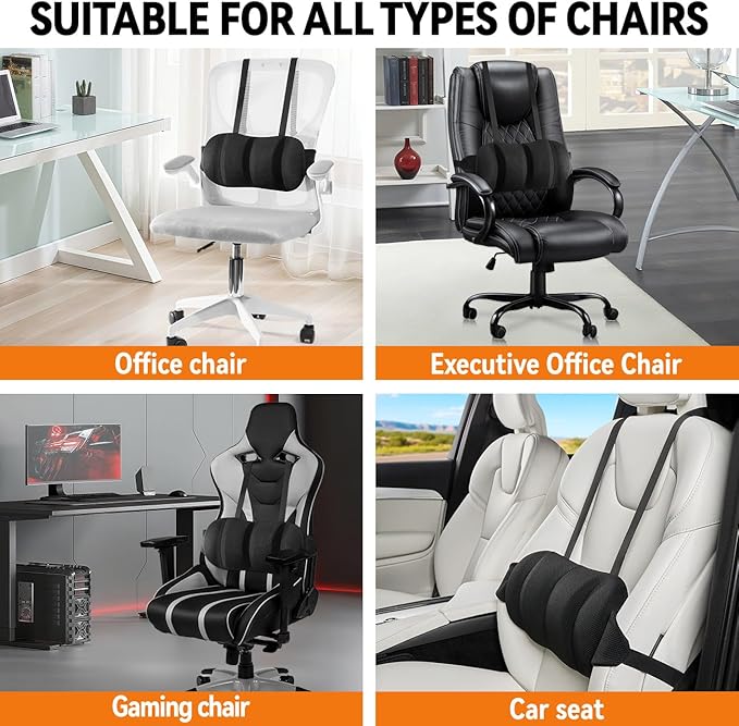 Lumbar Support Pillow for Office Chair and Car,Back Support for Office Chair Cushion,Adjustable Straps Securely Fixed Car Lumbar Support Pillow (Black, for Office Chiar)