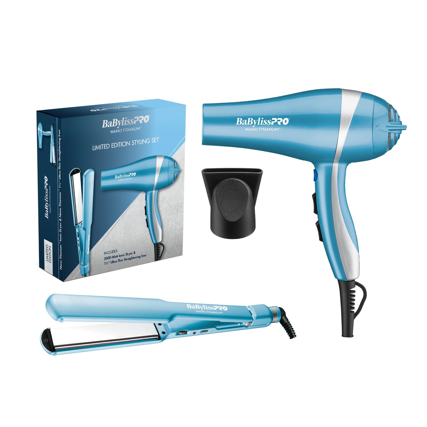 BaBylissPRO Nano Titanium Limited Edition Prepack - Hair Dryer and 1.5'' ultra-thin straightening iron