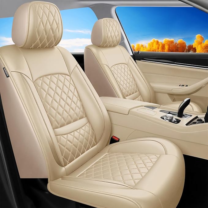 Fit for Venue Seat Covers Compatible with Hyundai Venue 2020-2026 - Waterproof Breathable Leather Automotive Seat Cushions Protector,Airbag Compatible,Full Set 5 Seats(Beige)
