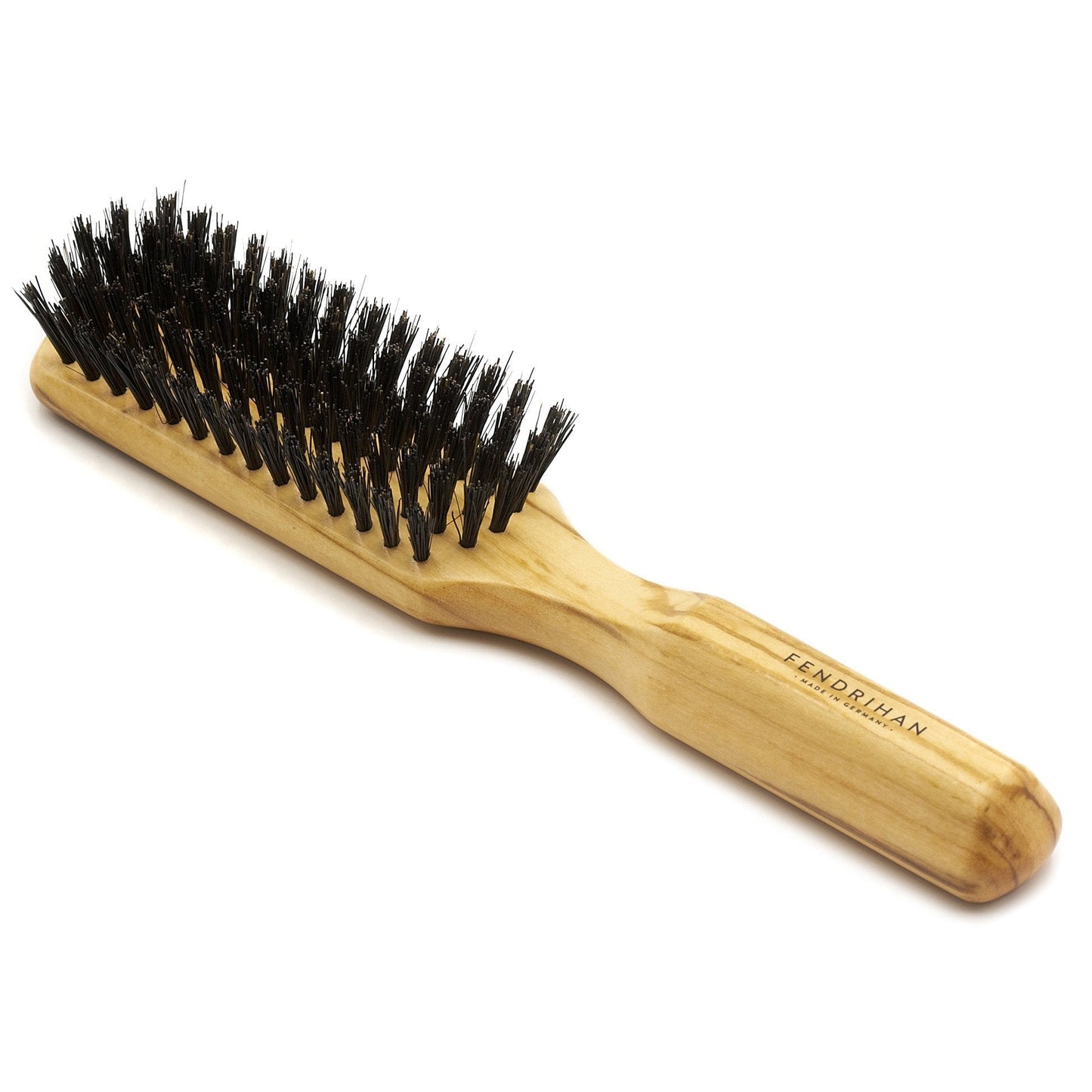 Fendrihan Genuine 100% Medium Stiffness Boar Bristle 5-Row Hairbrush With Polished Olivewood Handle Made In Germany