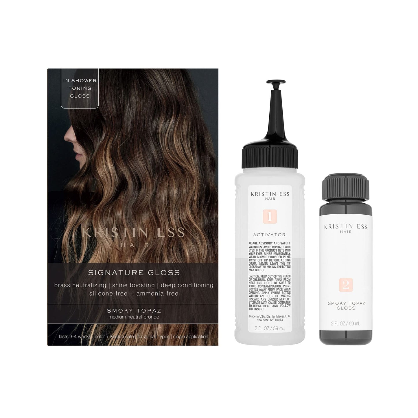 Kristin Ess Hair Gloss - Brass Neutralizing | Shine Boosting | Deep Conditioning, Silicone-Free + Ammonia-Free, Smoky Topaz (Med
