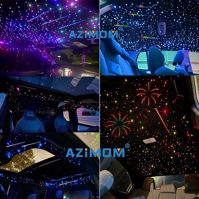 AZIMOM 4Colors 2 in 1 Meteor Twinkle Fiber Optic Starlight Headliner Kits 1200pcs 0.03in 13.1ft Fiber Strands,RGB Meteor Shooting Star 240pcs, Sound Remote APP Control Home Ceiling Car Headliner Decor