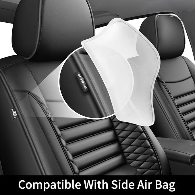 Fit Camry Car Seat Covers for Toyota Camry 2012-2024 2025 2026 - Upgraded Premium Waterproof & Breathable Leather, Airbag Compatible, All-Weather Seat Cushion Protector (Full Set, Black)