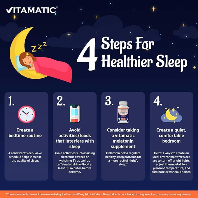 Vitamatic Melatonin 3mg Tablets | Vegetarian, Non-GMO, Gluten Free | 1 Year Supply | Natural Berry Flavor - 365 Tablets