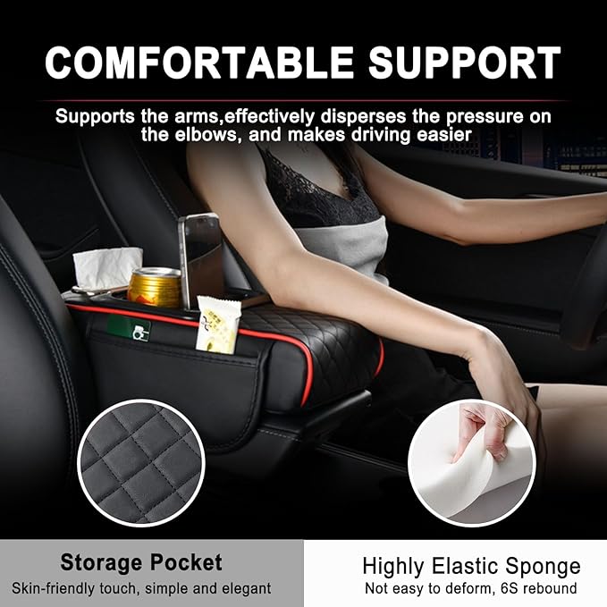 Car Armrest Storage Box for Nissan Hardbody (D21) 1986–1997, Center Console Organizer with Side Pocket, Ergonomic Memory Foam Armrest Cushion, Car Elbow Support Pad,C Brown