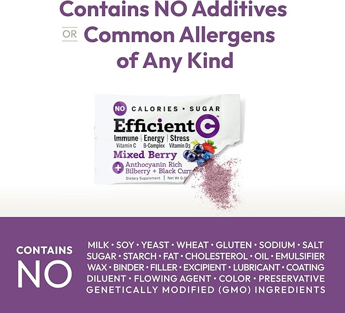 ANDREW LESSMAN Efficient C Mixed Berry 180 Packets - Immune, Energy, Stress and Eye Health Support. Reinvention of The Vitamin C Drink. No Calories. No Sugar. No Carbs. Easy to Mix.