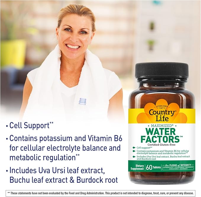 Country Life Water Factors - with Potassium and B6 for Electrolyte Balance - 60 Tablets