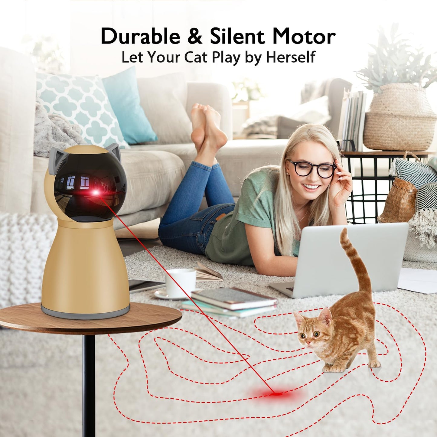 Valonii Interactive Cat Laser Toy Automatic for Indoor Cats,Real Random Trajectory Rechargeable Laser Cat Toys for Indoor Cats/Kittens/Dogs