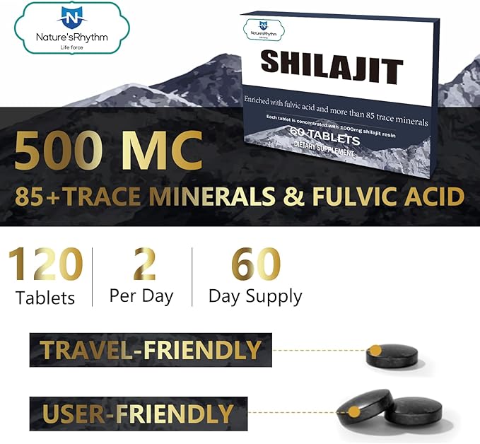 Maximum Potency Pure Shilajit Tablets, Organic Shilajit for Men, Contains 85+ Trace Minerals and Fulvic Acid, Replenishes Energy, Promotes Metabolism, and Improves Immunity