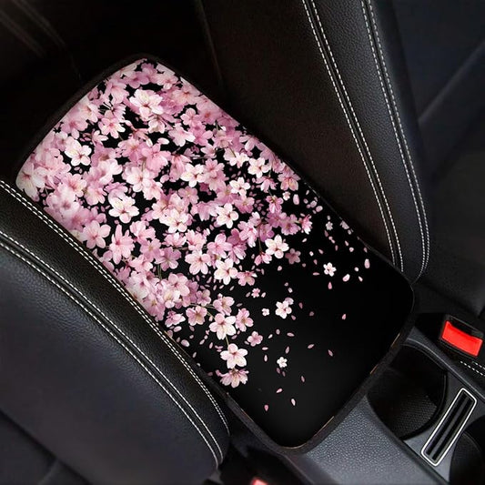 Cherry Blossom Auto Center Console Pad, Universal Car Armrest Seat Box Cover,Car Interior Accessories for Most Vehicle, SUV, Truck
