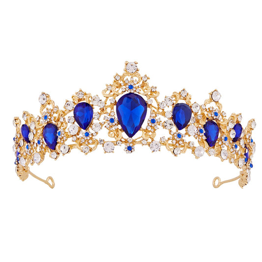 Crowns For Women, Vofler Silver Tiara W/Sapphire - Baroque Dark Blue Crystal Rhinestone Head Piece Accessories For Princess Girl