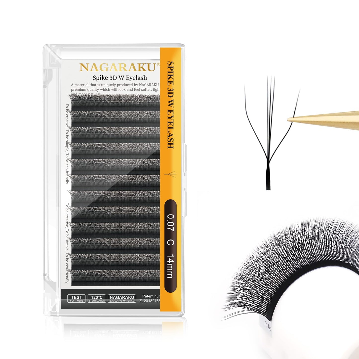 Nagaraku Eyelash Extensions Cluster 3D W Shape Triple-Core Volume Lashes Hand Woven Long Stem 0.07Mm C Curl 14Mm Matte Black Pre