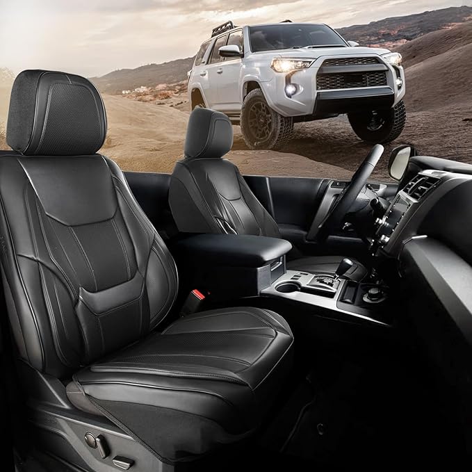 Coverland Custom Fit Car Seat Covers for SUV Compatible with [MDX, Santa Fe Hybrid, Commander, LX 570] Premium Water Resistant Leather Non-Slip Interior Protector [Front Black - Size Chart A22]
