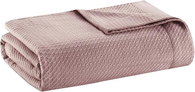 Madison Park Soft Certified 100% Egyptian Cotton Breathable Cozy Blanket, Premium Waffle Knit Classic Design, Luxury All Season Lightweight Cover for Bed, Couch and Sofa, Rose King(108"x90")
