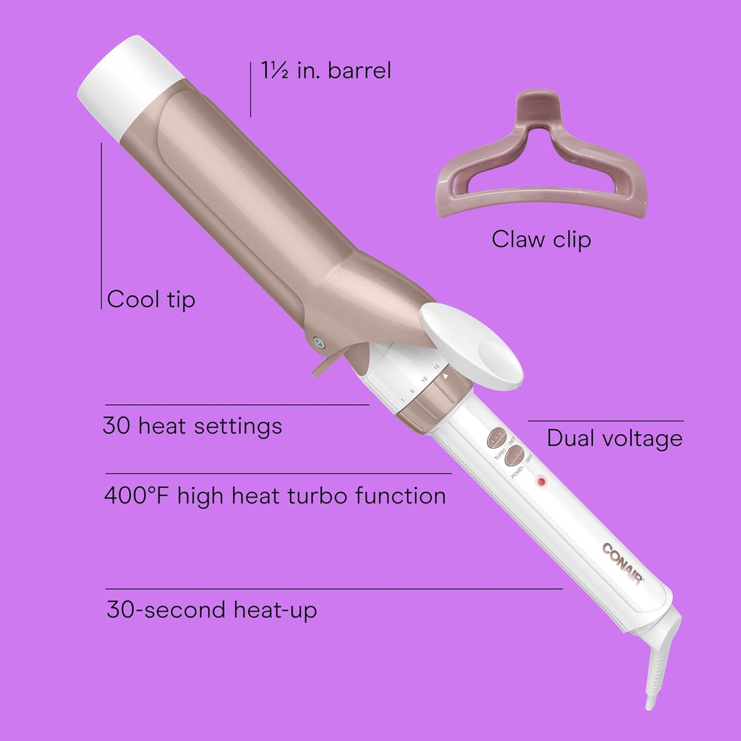 Conair Double Ceramic 1.5-Inch Curling Iron | Soft Waves for Medium/Long Hair