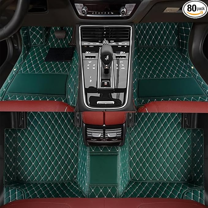 TREGOO All Weather Car Mats Custom Fit Non Slip Floor Mats for 1998-2025 Cars Personalized Leather Protection Pads Suitable for Men Women (Green)