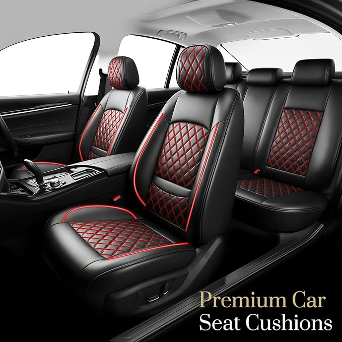 Fit Palisade Car Seat Covers for Hyundai Palisade 2020-2026 - Premium Leather, Waterproof, All-Weather, Airbag Compatible, Breathable, Easy Install,Only 2 Front seat Covers,Redline