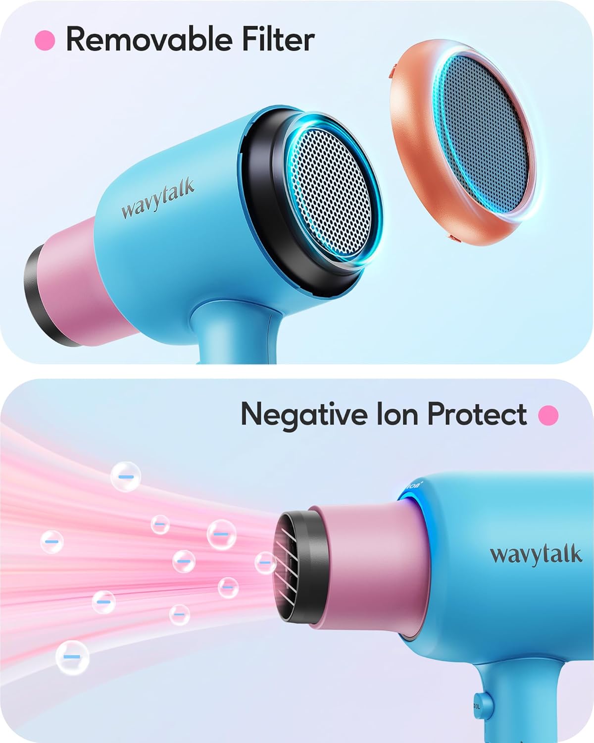 Ionic Hair Dryer for Curly Hair | 1875W Fast Drying | Diffuser & Attachments | Rose Gold