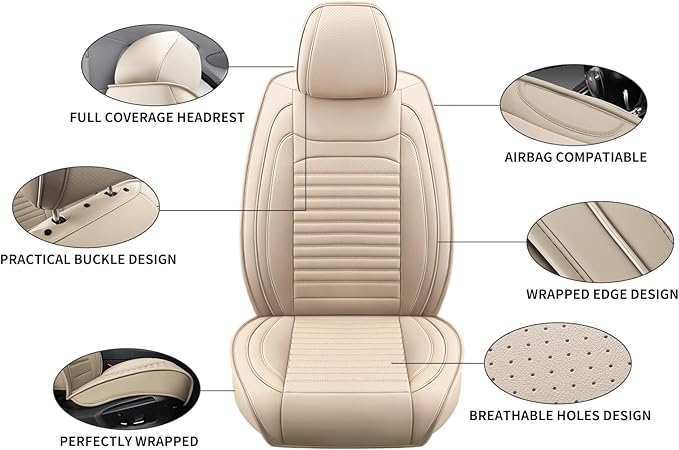 Front Seat Covers Fit for Toyota Camry 2001-2026, Car Seat Covers Front Seats, Breathable Faux Leather Automotive Seat Covers Front Pair Anti-Slip Seat Cover(Beige, Front)