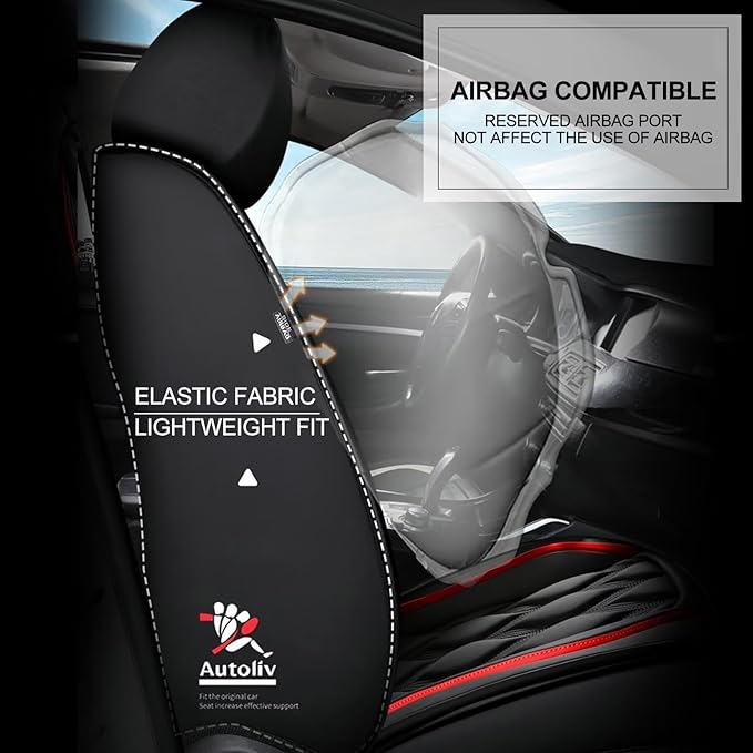 AOMSAZTO Front Seat Covers Fit for Buick Envision 2016-2026 Waterproof Faux Leather Car Seat Cover Compatible with Airbag(2PCS Front, Black&Redline)