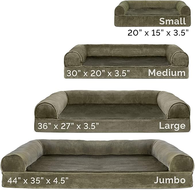 Furhaven Orthopedic Dog Bed for Large/Medium Dogs w/ Removable Bolsters & Washable Cover, For Dogs Up to 55 lbs - Faux Fur & Velvet Sofa - Dark Sage, Large