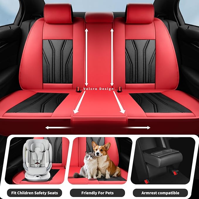 Fit Sentra Car Seat Covers Compatible with Nissan Sentra 2001-2025 2026 - Full Set Premium Leather， Waterproof Breathable， All-Weather Seat Cushion Protecto&Airbag Compatible （Red & Black