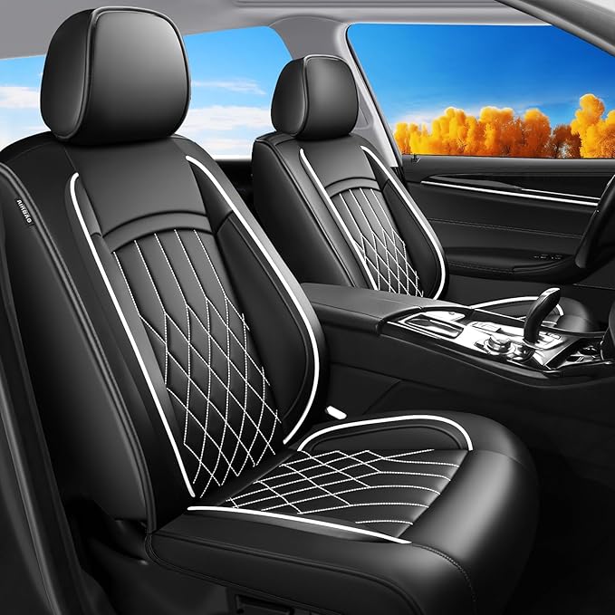 Fit TL Car Seat Covers for Acura TL 2004-2014 - Premium Leather, Waterproof, All-Weather, Airbag Compatible, Breathable, Easy Install, Seat Protectors, Only 2 Front seat Covers, Whiteline