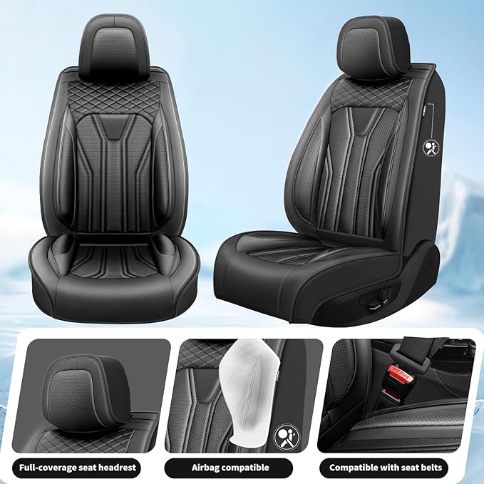 Fit Rogue Car Seat Covers Compatible with Nissan Rogue 2011-2025 2026 - Premium Leather， Waterproof Breathable， All-Weather Seat Cushion Protecto&Airbag Compatible (2 Front Seat All Black)