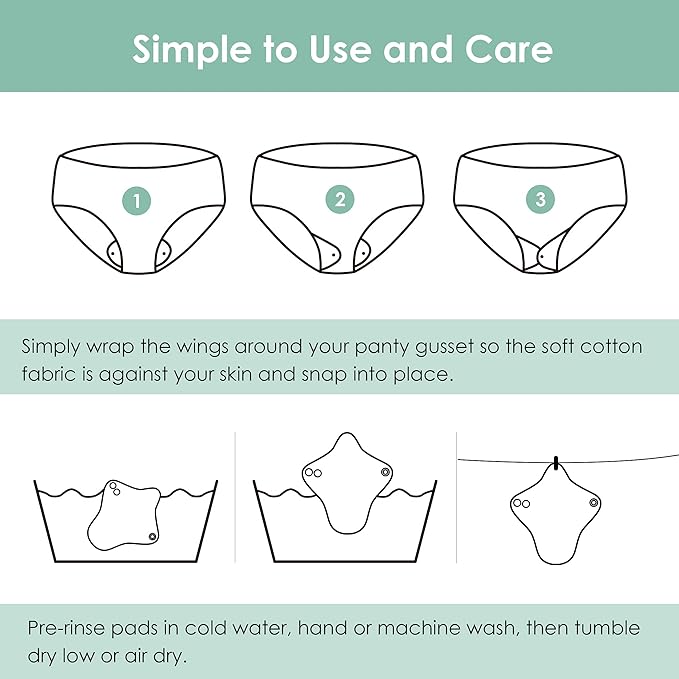 wegreeco 6 Pcs Reusable Menstrual Pads, Ultra Absorbent Cloth Pads for Heavy Flow, Sanitary for Teens, Women, Nonslip, Inner Aqua, Burgundy, Coffe, Rose Gold Outer, XL