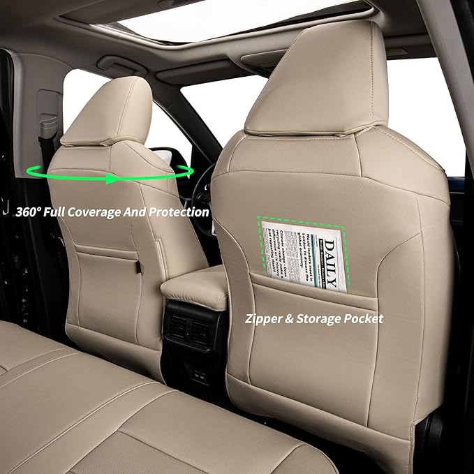 coverdream Rav4 Seat Covers Custom Fit for Toyota Rav4 2013-2018 XLE/Platinum/Limited/SE SUV,Fully Covered,Luxury Waterproof Leather Car Seat Protector,Armrest Cover Included (Full Set,Beige)