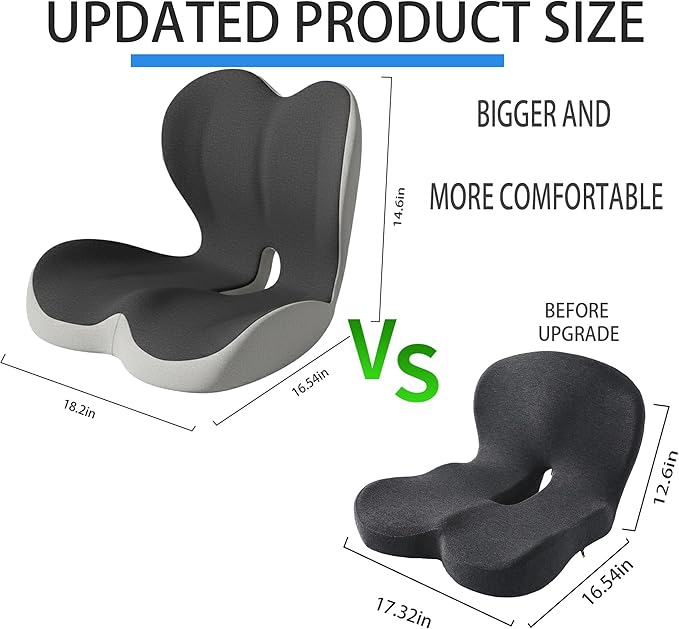 Memory Foam Office Chair Cushion for Sciatica Pain Relief – Ergonomic Seat Cushions for Office Chairs, Desk Chair Cushion & Lumbar Support for Car, Airplane Seat Cushion for Back Pain