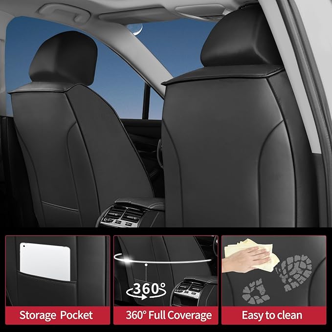 Fit Prius Car Seat Covers for Toyota Prius 2001-2024 2025 2026 - Upgraded Premium Waterproof & Breathable Leather, Airbag Compatible, All-Weather Seat Cushion Protector (2 Front/Black)