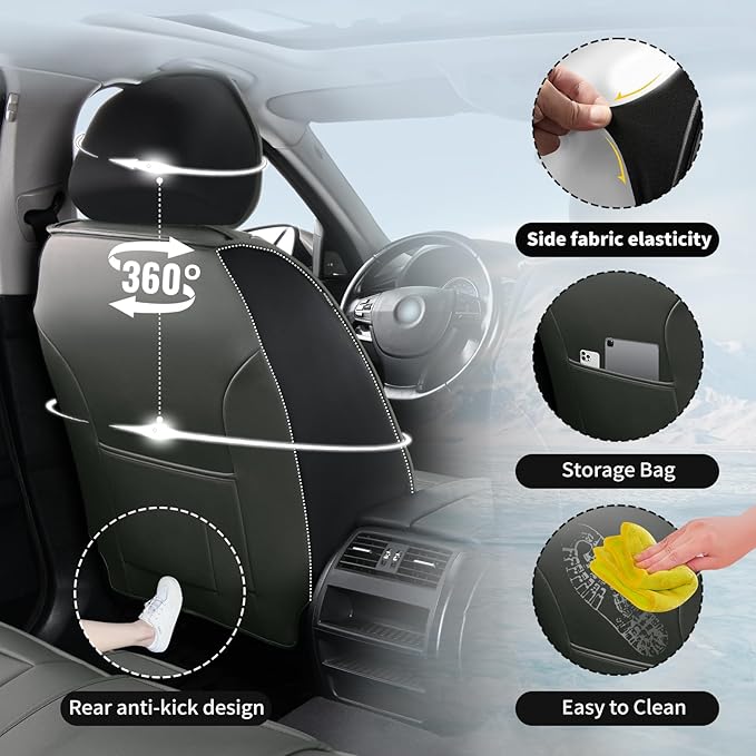 Fit HRV Premium Leather Car Seat Covers Compatible with Honda HRV 2016-2025 2026, Breathable, Wear Resistant, Airbag Compatible, All-Weather Protection & Full Coverage, 2 Front Seat Gray