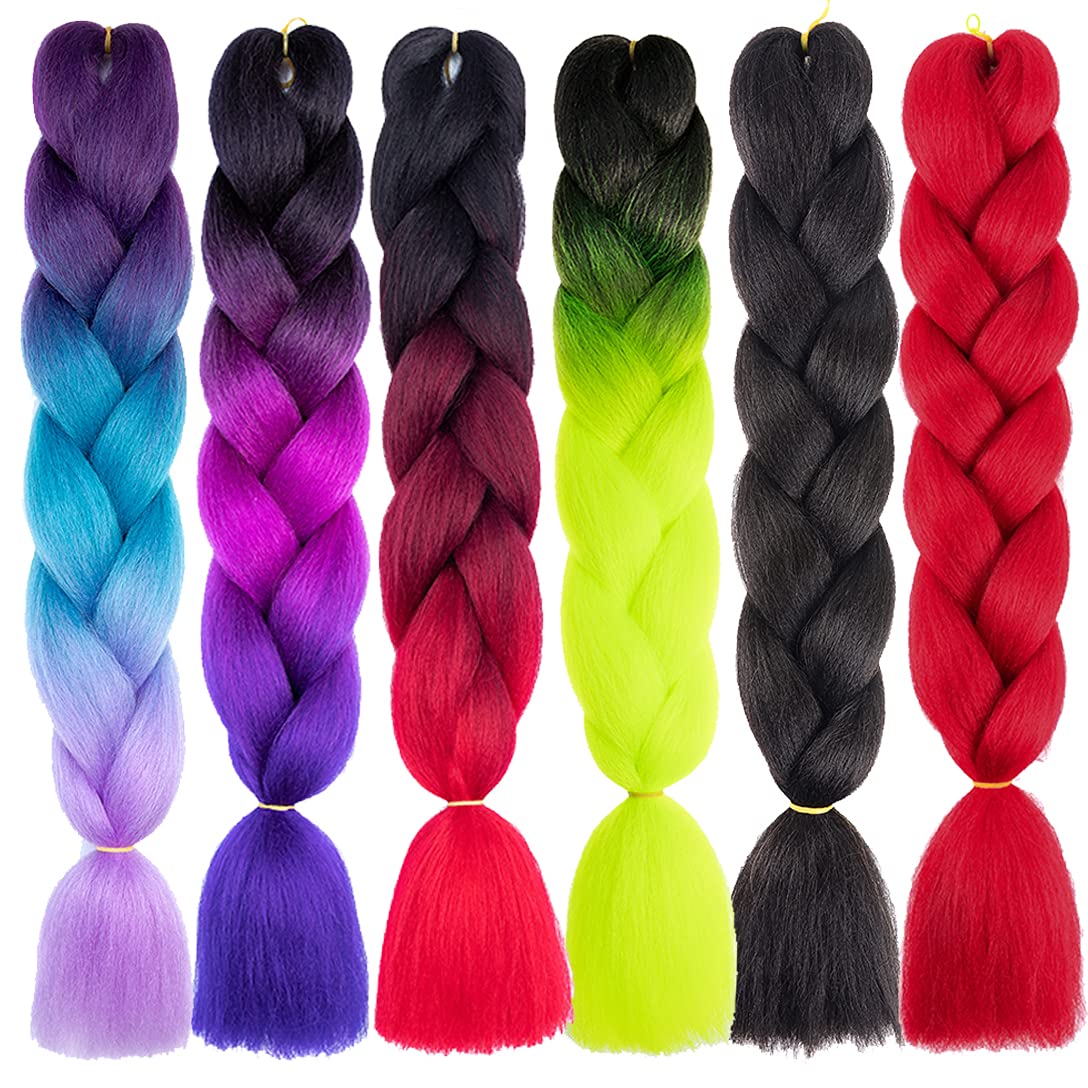 Xiaofeng Braiding Hair Extensions For Women 6 Packs 100G/Pack 24Inch High Temperature Ombre Jumbo Synthetic Braiding Hair For Tw