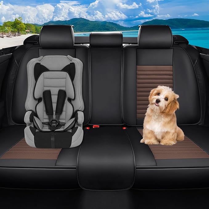 Car Seat Covers Full Set Fit for Toyota Venza 2009-2026, Premium Faux Leather Car Seat Protector,Breathable Anti-Slip Full Wrapping Edge Seat Covers(Black&Brown,Full Set)