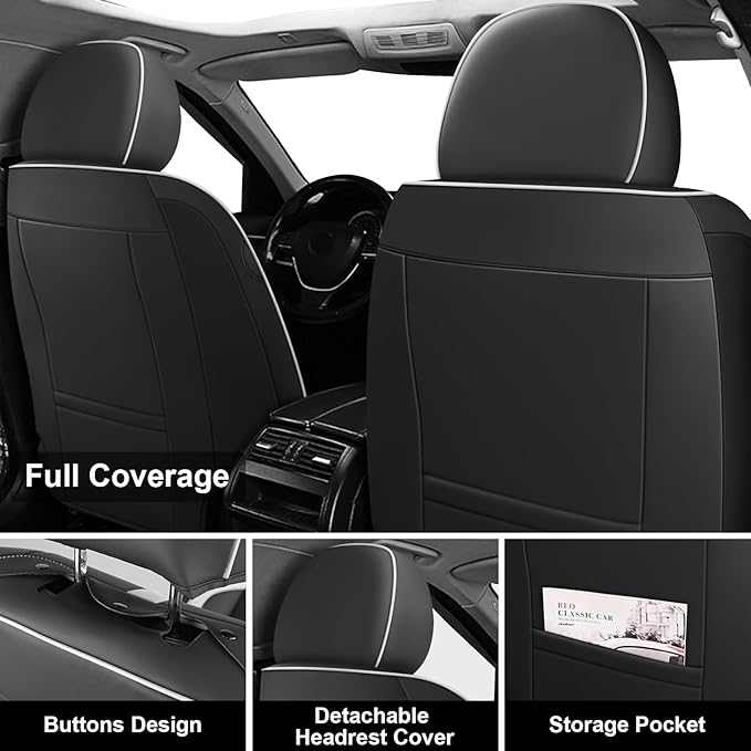 Fit for 98% of Mercedes Benz Car Seat Covers with Headrests, Premium Nappa Leather Seat Cover, Fully Wrapped Protect Modern Style Seat Cover (2-Seat Luxury, Black & White)